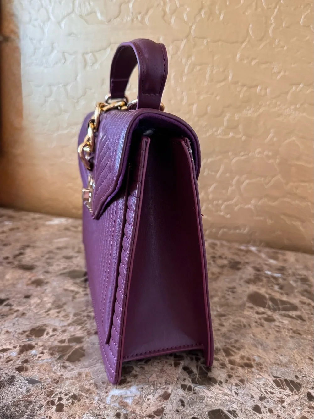 Badgley Mischka Quilted Plum Top-Handle Satchel NWT